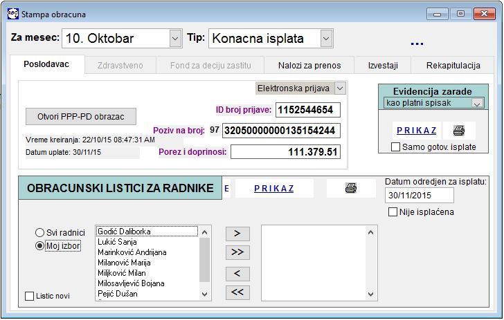 Štampa obračuna zarade